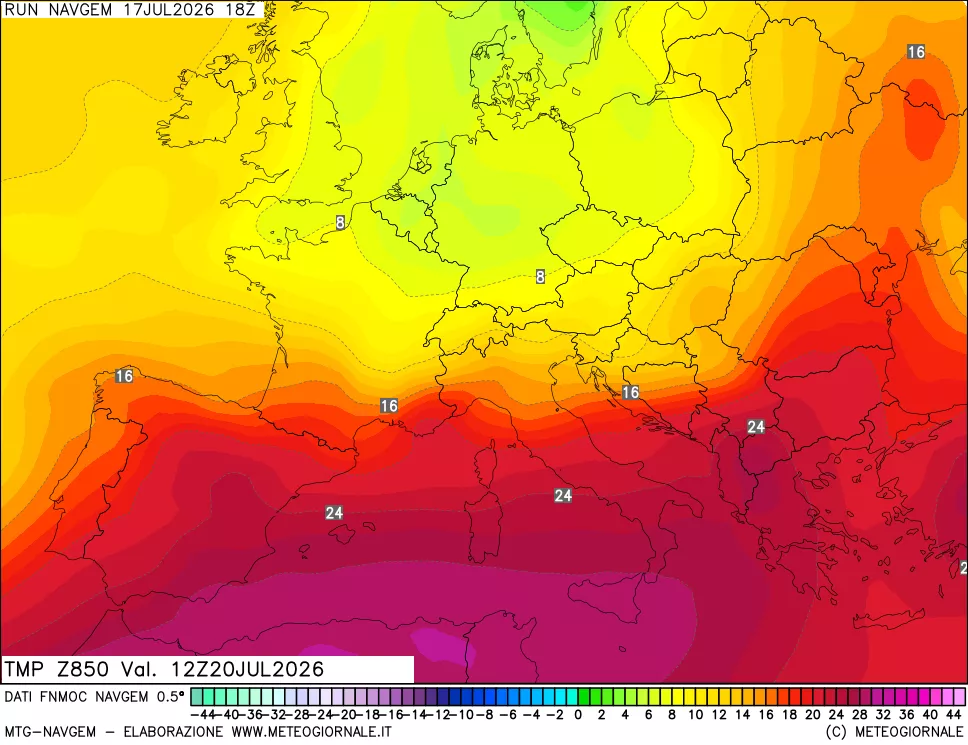 mappa Temperatura a 850 hPa
