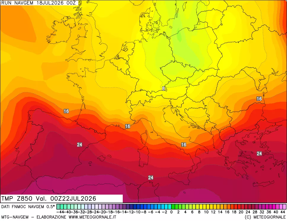 mappa Temperatura a 850 hPa