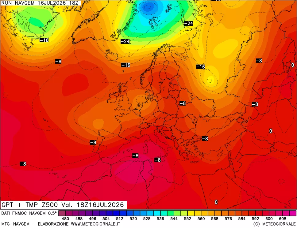 mappa Geopotenziali e Temperatura a 500 hPa