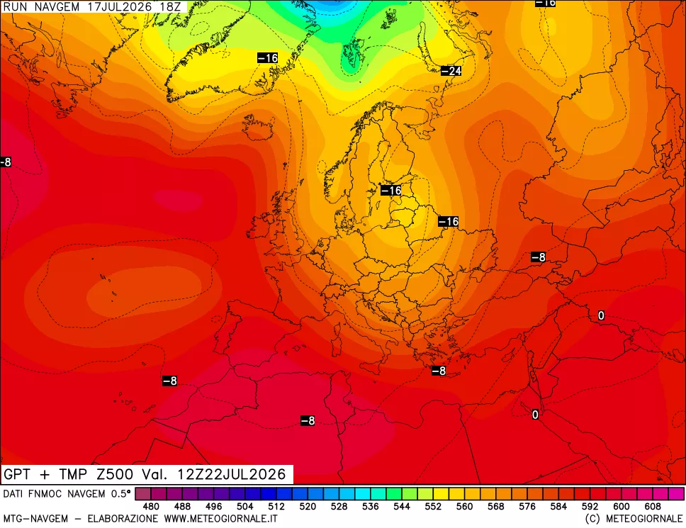 mappa Geopotenziali e Temperatura a 500 hPa
