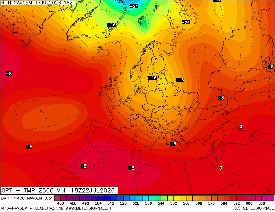 mappa Geopotenziali e Temperatura a 500 hPa