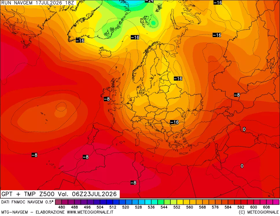 mappa Geopotenziali e Temperatura a 500 hPa