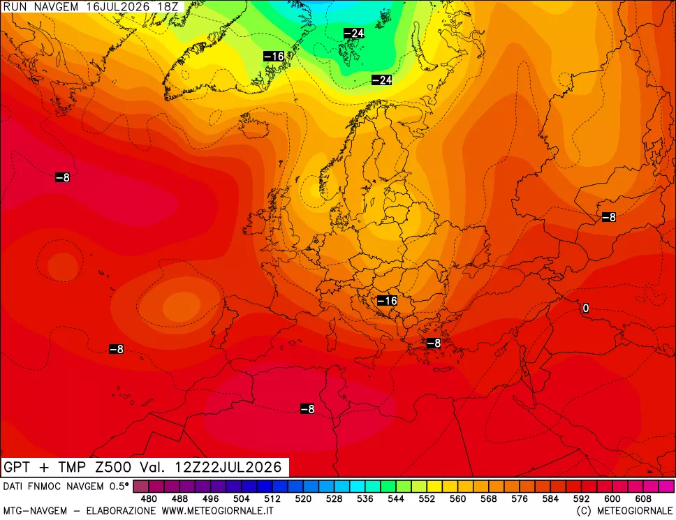 mappa Geopotenziali e Temperatura a 500 hPa