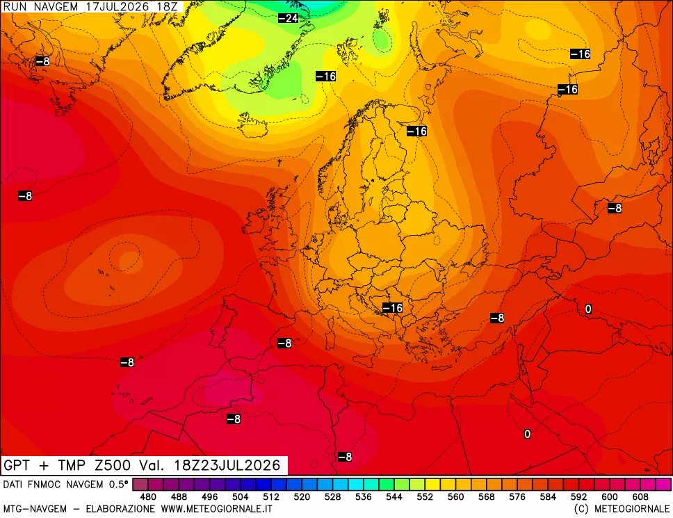 mappa Geopotenziali e Temperatura a 500 hPa