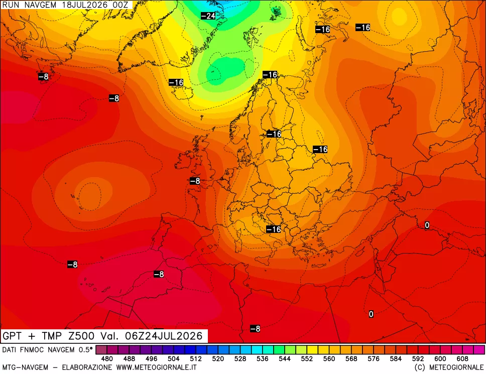 mappa Geopotenziali e Temperatura a 500 hPa