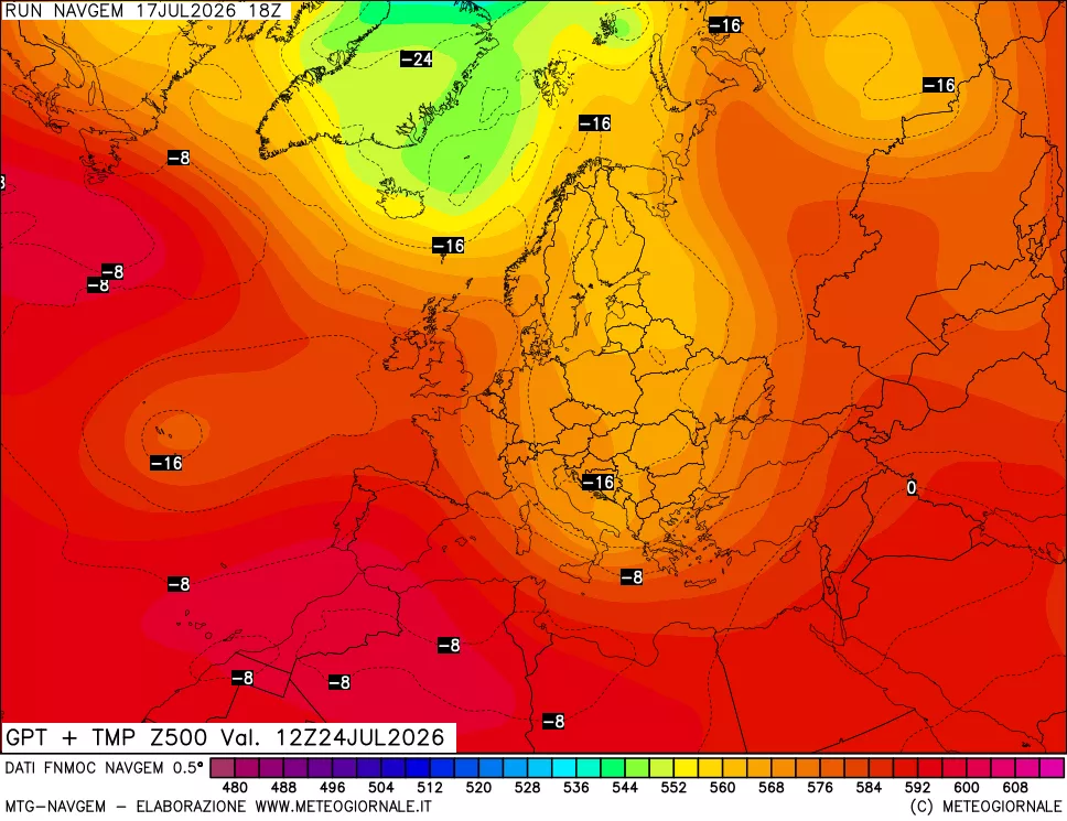 mappa Geopotenziali e Temperatura a 500 hPa