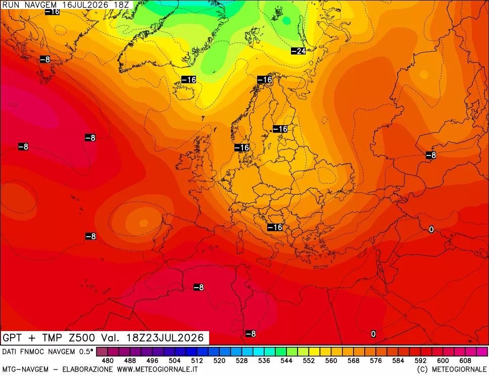 mappa Geopotenziali e Temperatura a 500 hPa