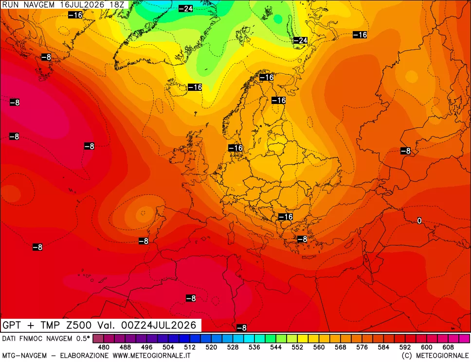 mappa Geopotenziali e Temperatura a 500 hPa