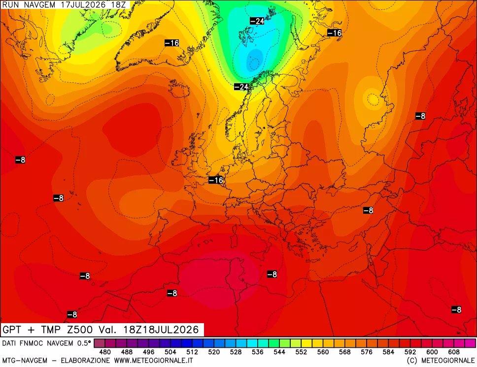 mappa Geopotenziali e Temperatura a 500 hPa