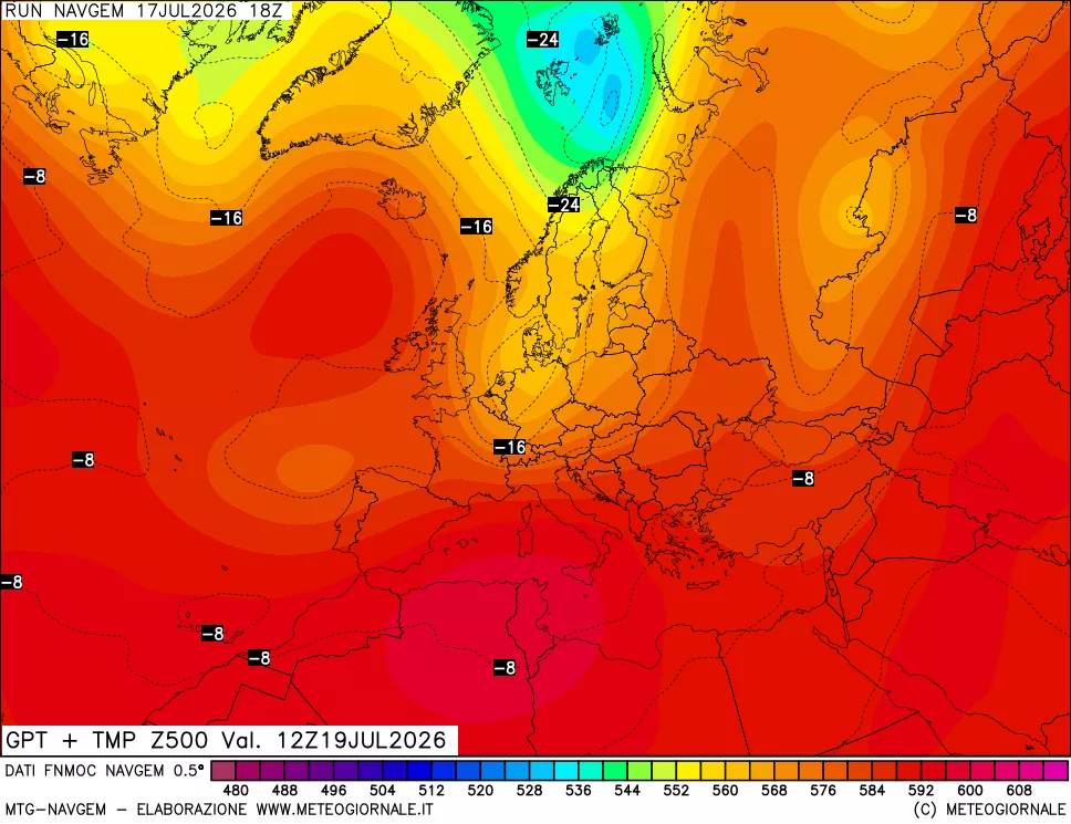 mappa Geopotenziali e Temperatura a 500 hPa