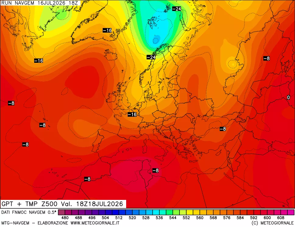 mappa Geopotenziali e Temperatura a 500 hPa