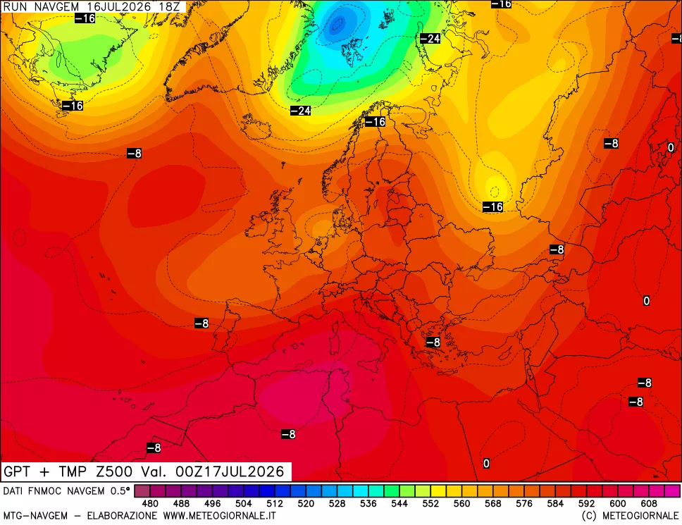 mappa Geopotenziali e Temperatura a 500 hPa