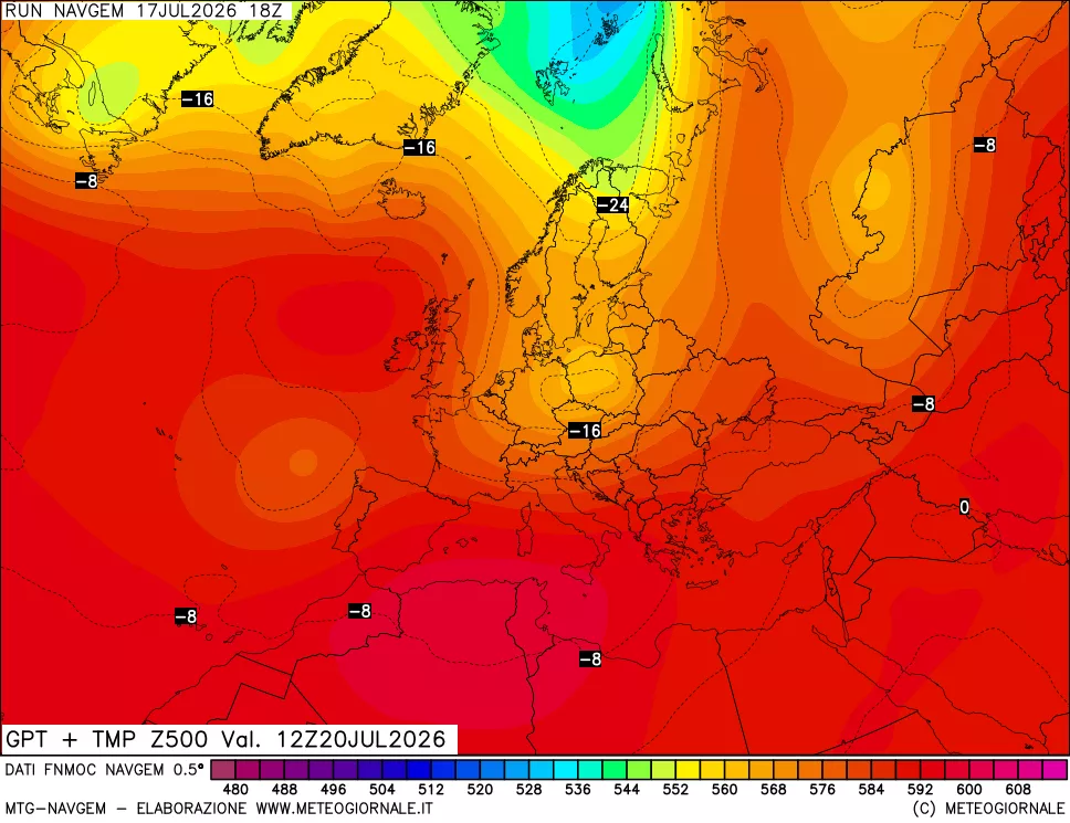 mappa Geopotenziali e Temperatura a 500 hPa
