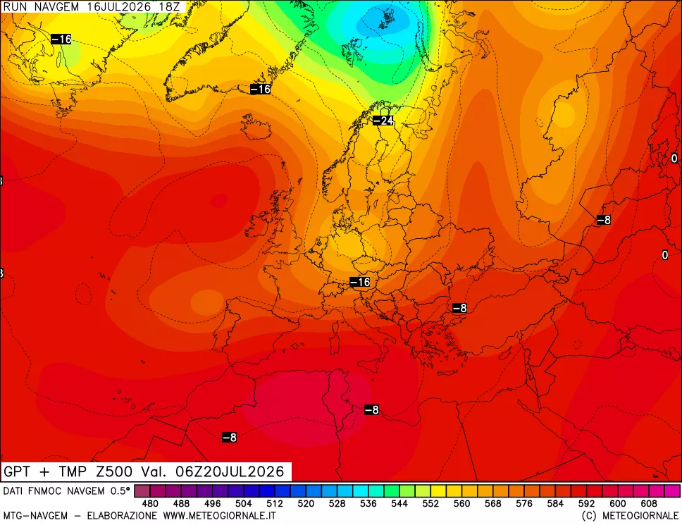 mappa Geopotenziali e Temperatura a 500 hPa