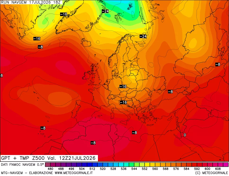 mappa Geopotenziali e Temperatura a 500 hPa