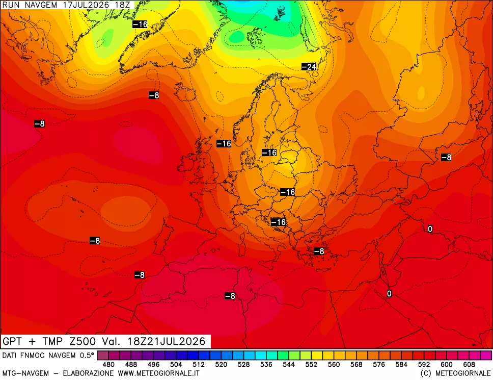 mappa Geopotenziali e Temperatura a 500 hPa