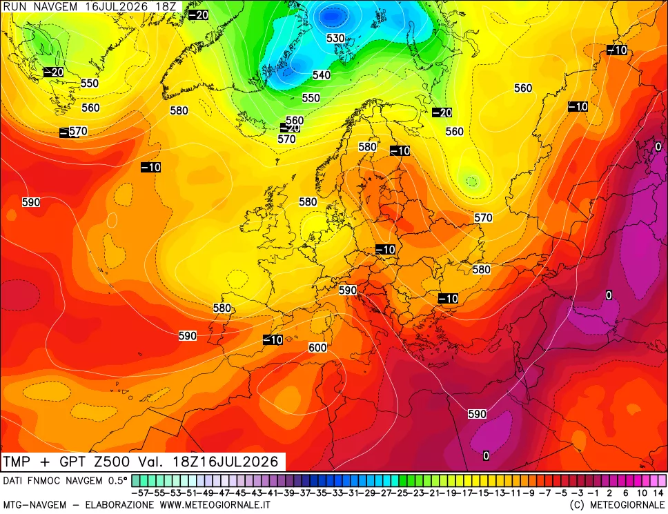 mappa Temperatura e Geopotenziali a 500 hPa