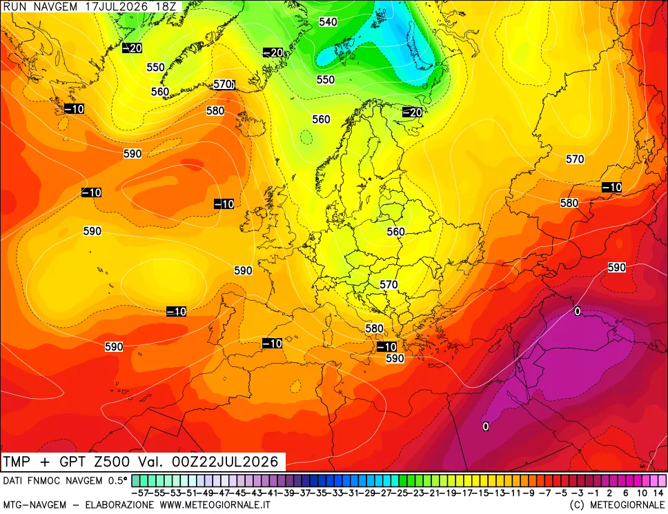 mappa Temperatura e Geopotenziali a 500 hPa