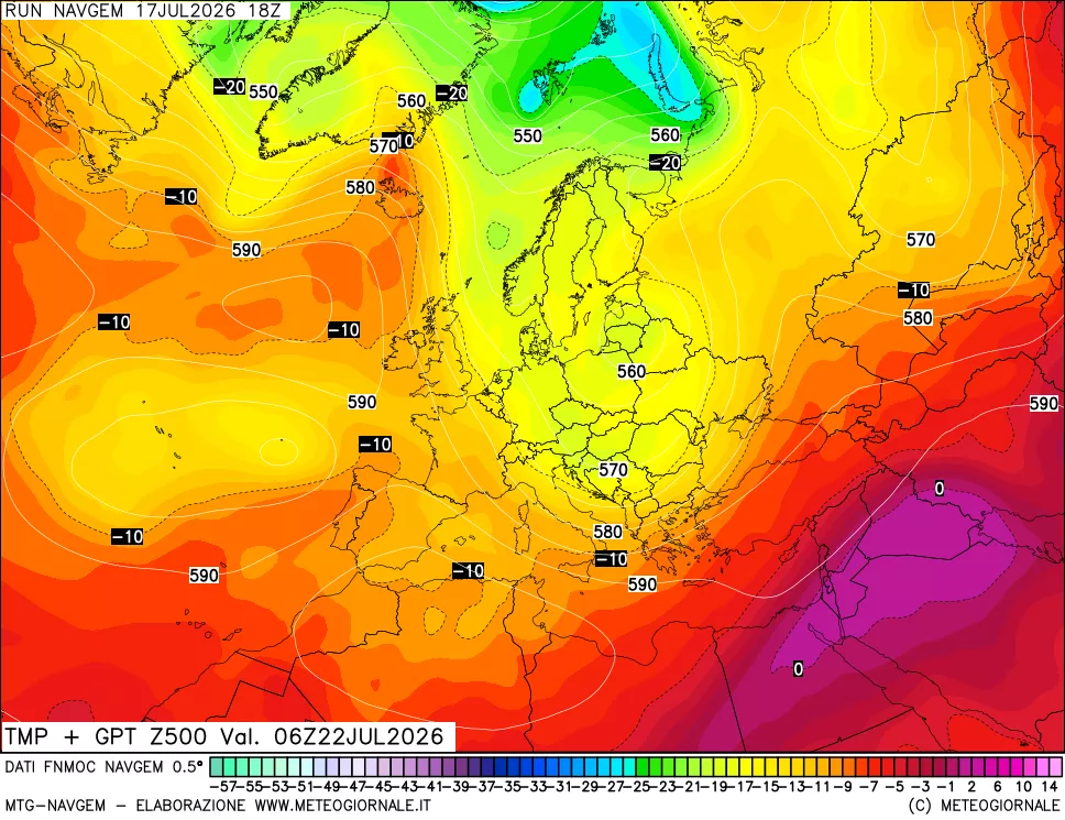 mappa Temperatura e Geopotenziali a 500 hPa