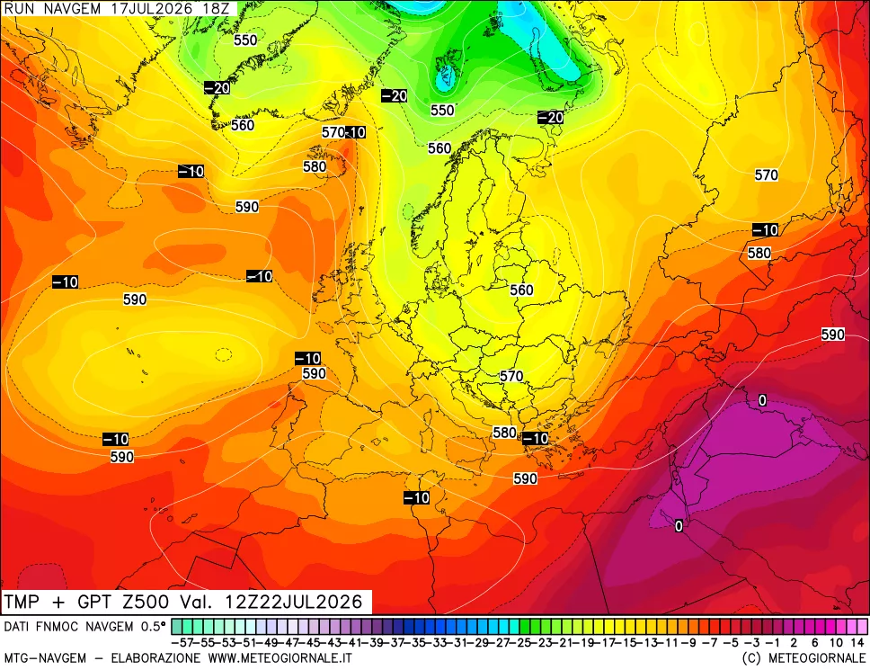 mappa Temperatura e Geopotenziali a 500 hPa