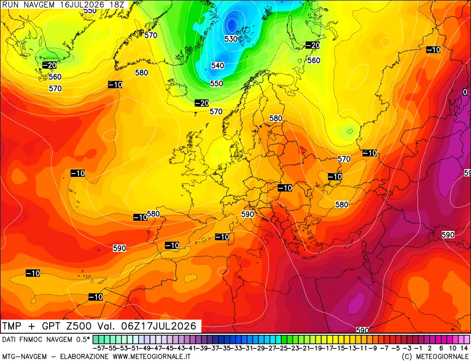 mappa Temperatura e Geopotenziali a 500 hPa
