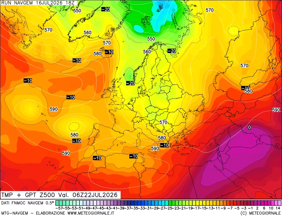 mappa Temperatura e Geopotenziali a 500 hPa