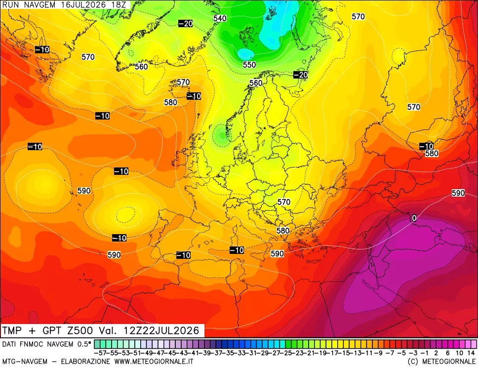 mappa Temperatura e Geopotenziali a 500 hPa