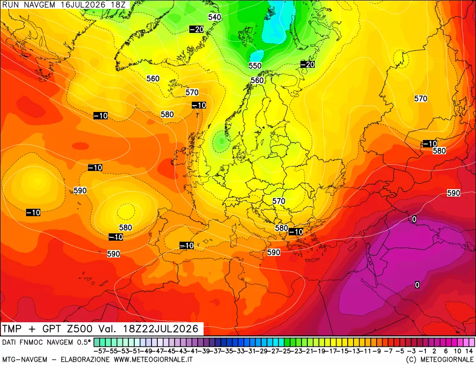 mappa Temperatura e Geopotenziali a 500 hPa