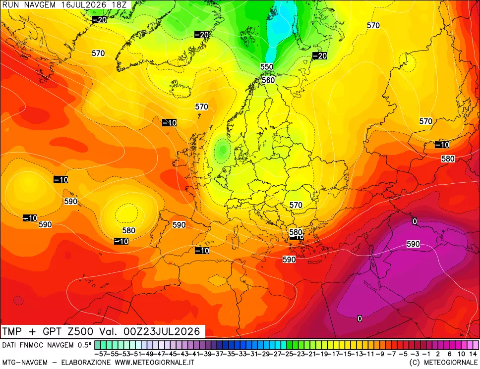 mappa Temperatura e Geopotenziali a 500 hPa