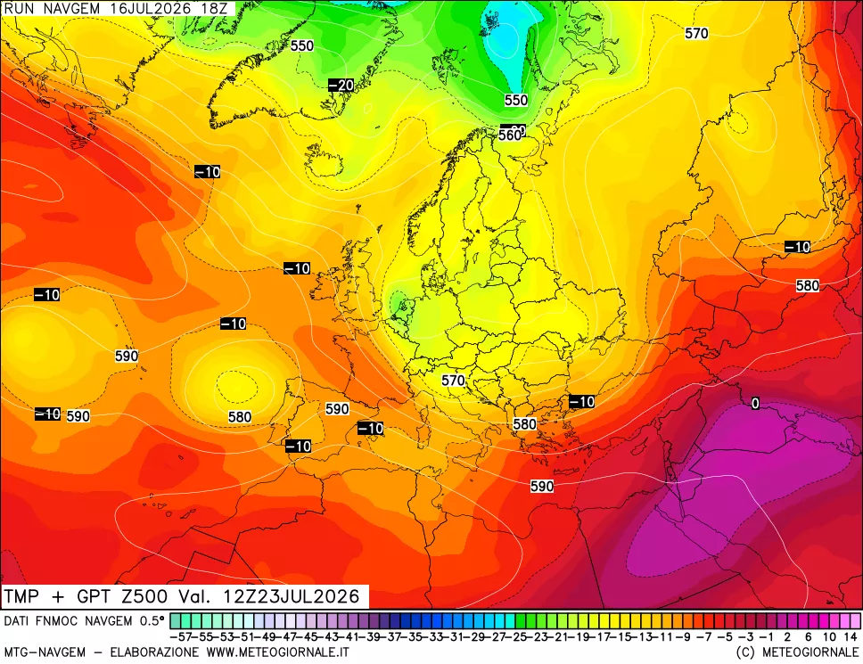 mappa Temperatura e Geopotenziali a 500 hPa