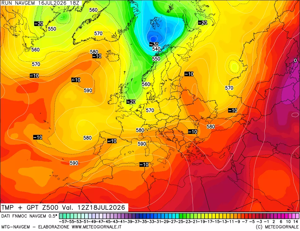 mappa Temperatura e Geopotenziali a 500 hPa