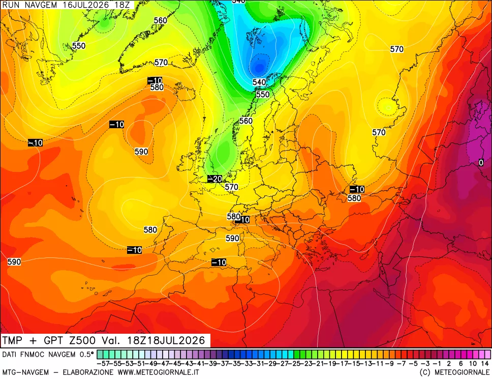 mappa Temperatura e Geopotenziali a 500 hPa