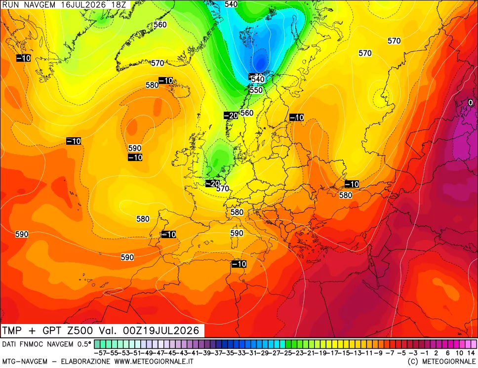mappa Temperatura e Geopotenziali a 500 hPa