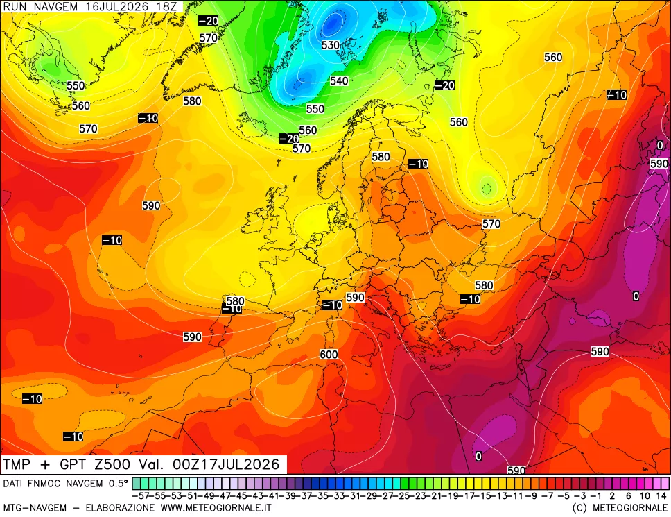 mappa Temperatura e Geopotenziali a 500 hPa