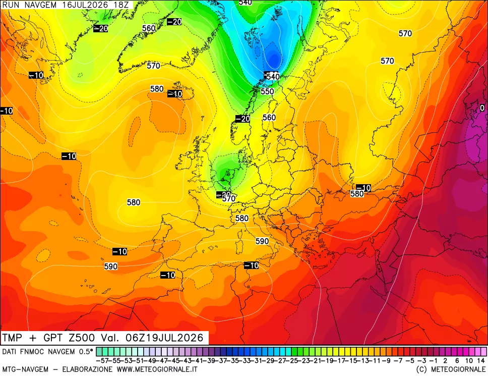 mappa Temperatura e Geopotenziali a 500 hPa