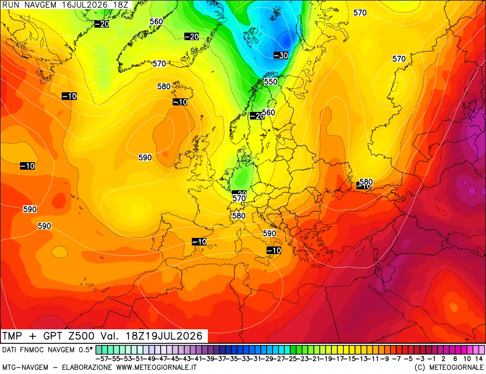 mappa Temperatura e Geopotenziali a 500 hPa