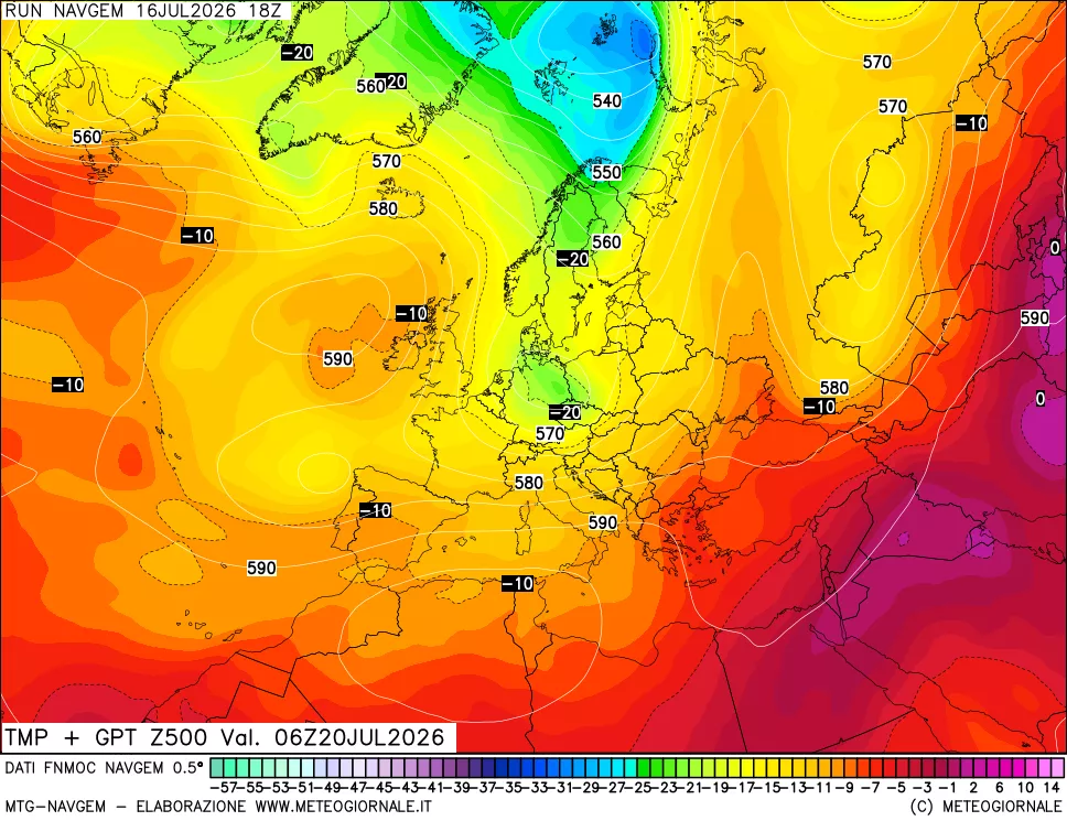 mappa Temperatura e Geopotenziali a 500 hPa