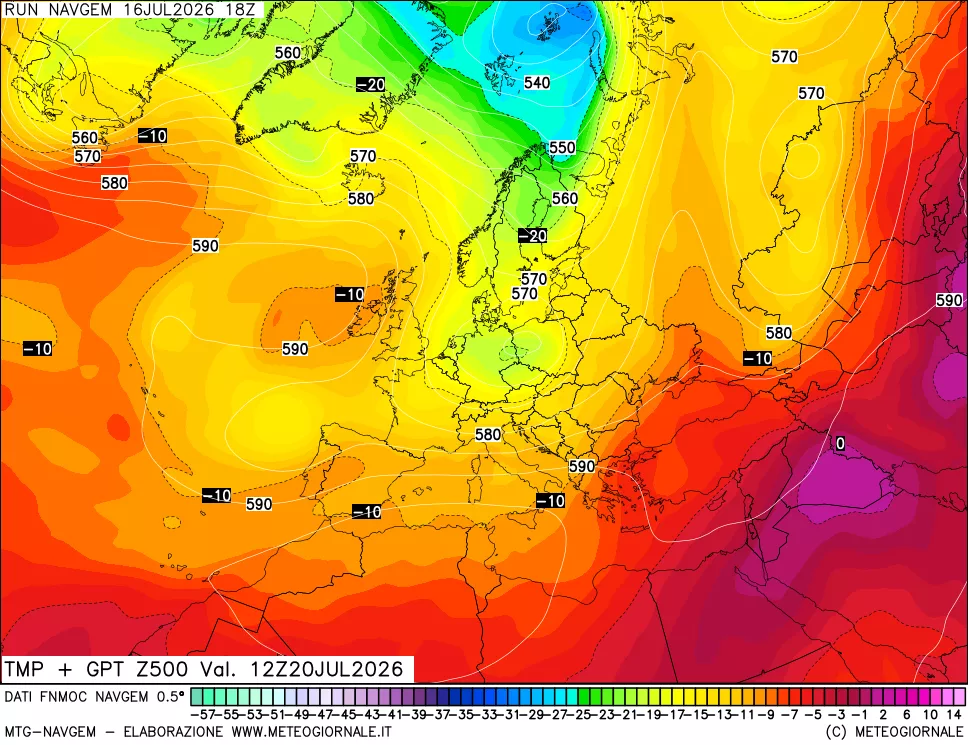 mappa Temperatura e Geopotenziali a 500 hPa