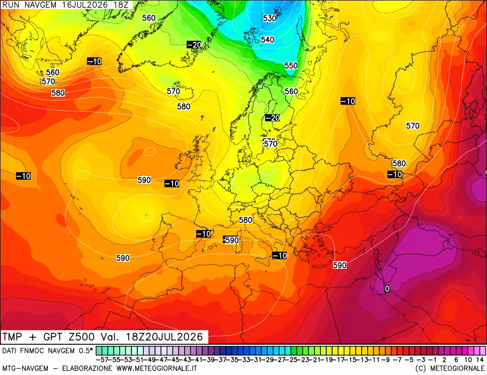 mappa Temperatura e Geopotenziali a 500 hPa