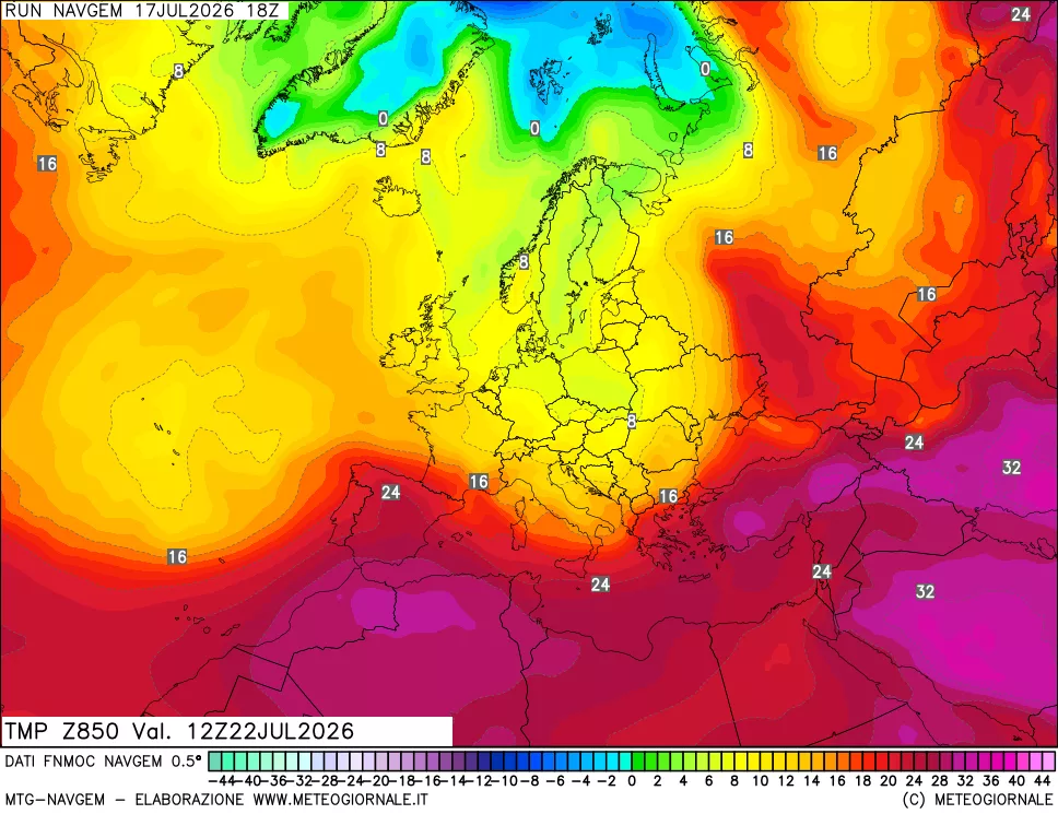 mappa Temperatura a 850 hPa