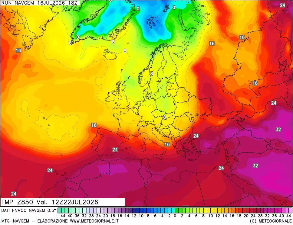 mappa Temperatura a 850 hPa