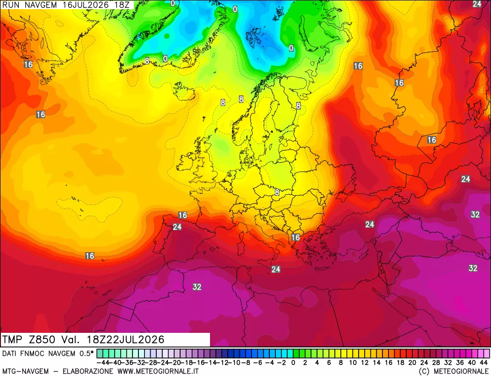 mappa Temperatura a 850 hPa