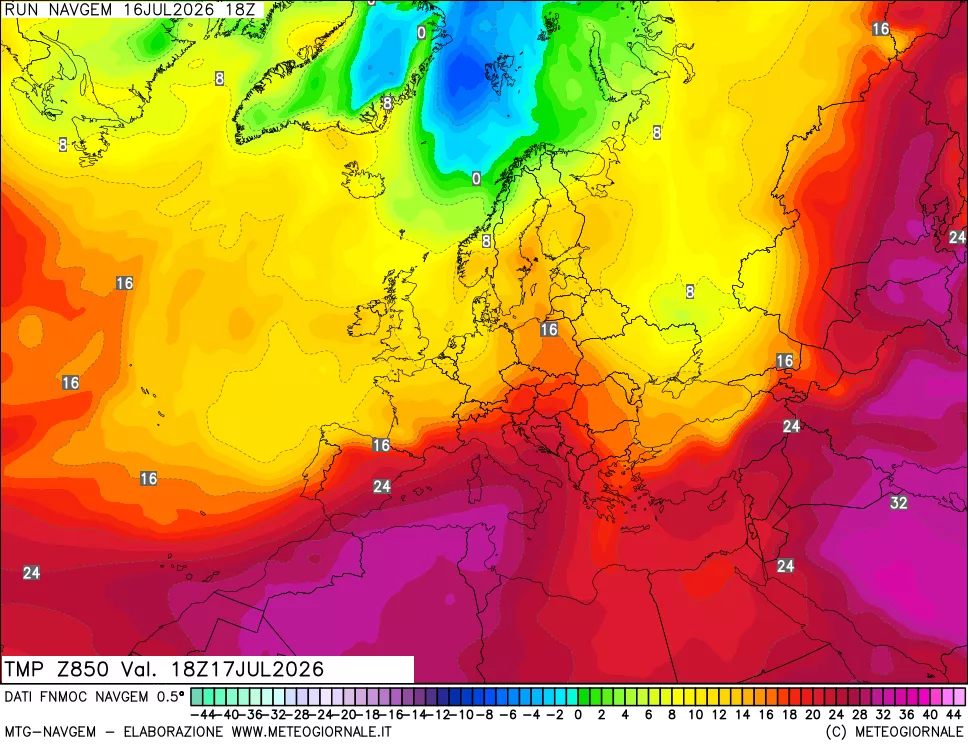 mappa Temperatura a 850 hPa