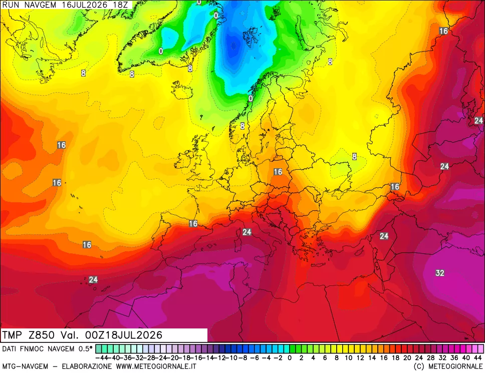 mappa Temperatura a 850 hPa