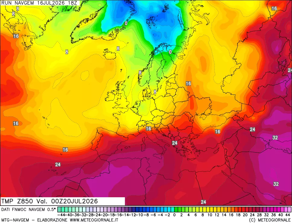 mappa Temperatura a 850 hPa
