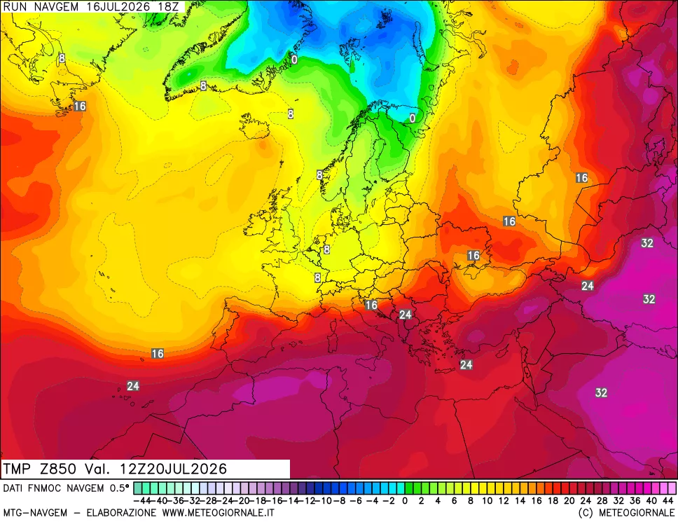 mappa Temperatura a 850 hPa
