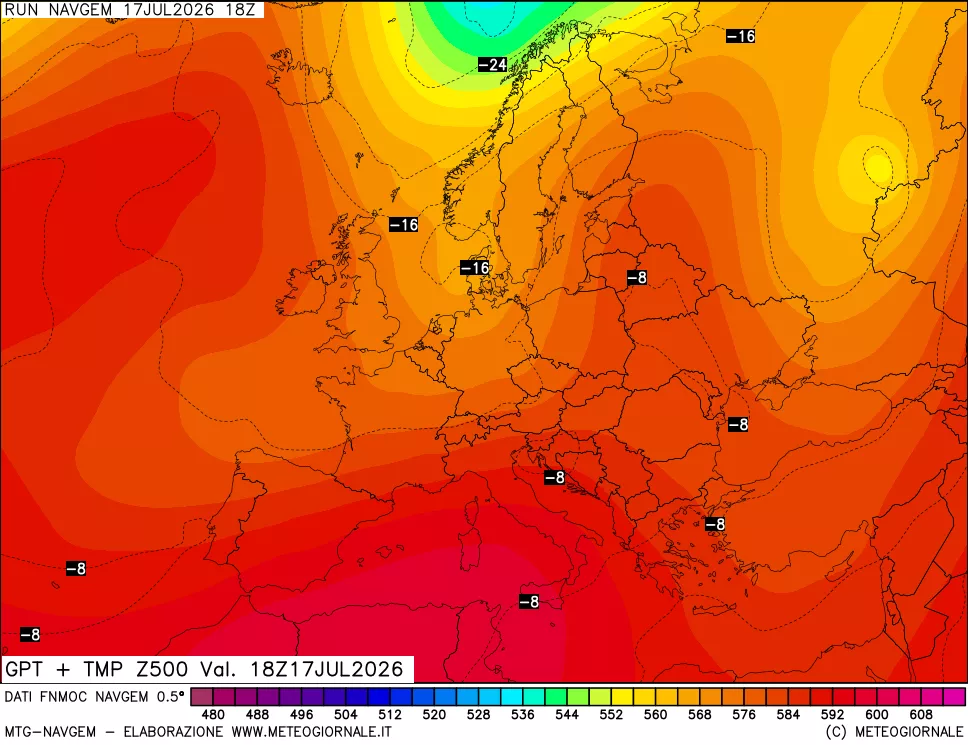 mappa Geopotenziali e Temperatura a 500 hPa