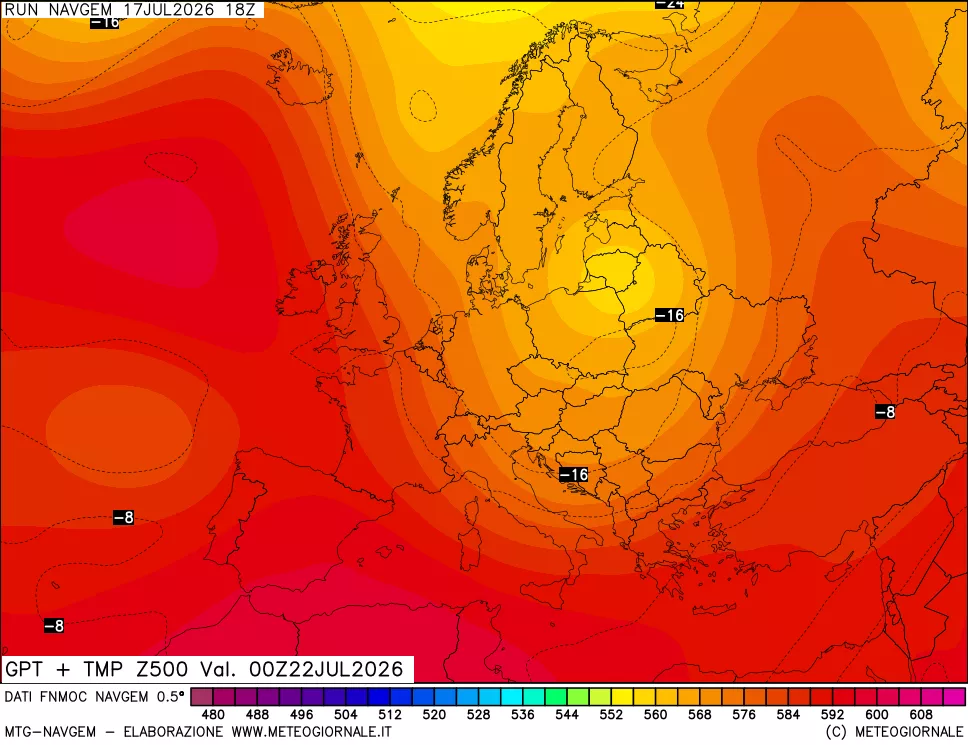 mappa Geopotenziali e Temperatura a 500 hPa