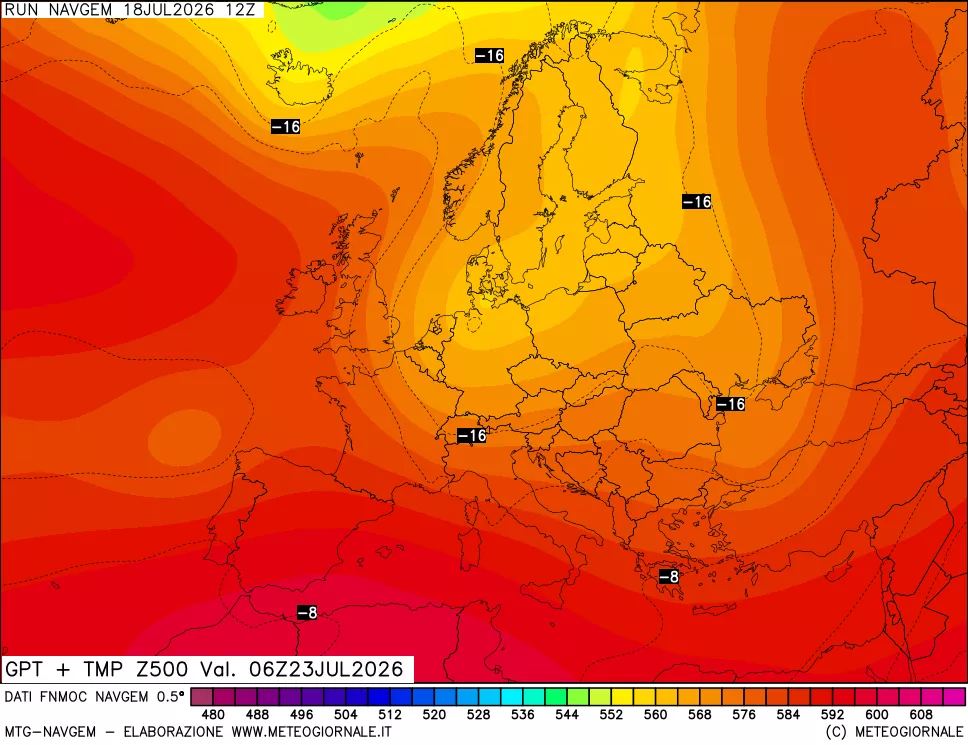 mappa Geopotenziali e Temperatura a 500 hPa