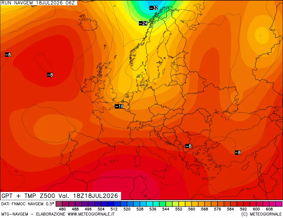 mappa Geopotenziali e Temperatura a 500 hPa